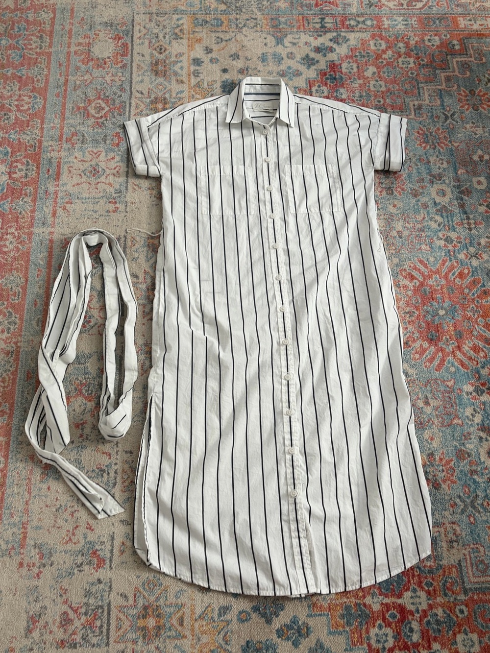 J.Crew 100% cotton striped tie-waist button down shirt dress shortsleeved